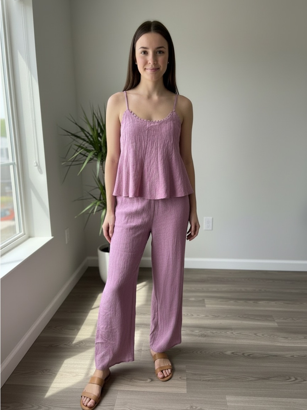 Umgee - Lilac Jumpsuit Lightweight Sleeveless Top with Wide Leg Pants